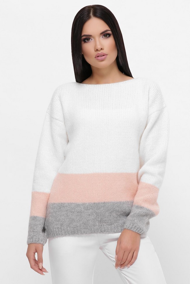 Трехцветный свитер, белый-персик-серый SVE0007
