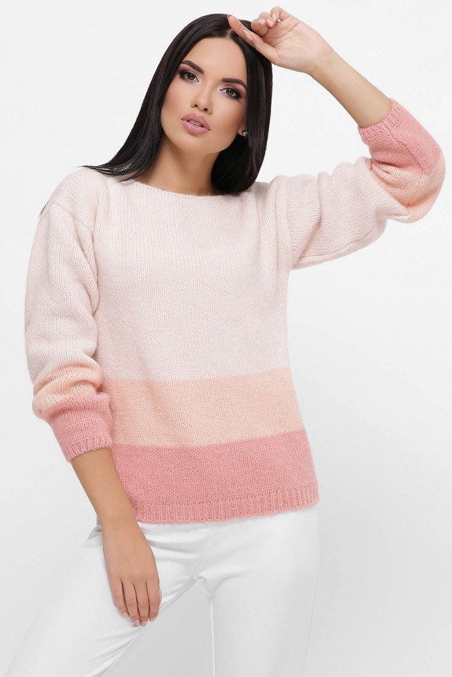 Трехцветный свитер, пудра-персик-розовый SVE0002
