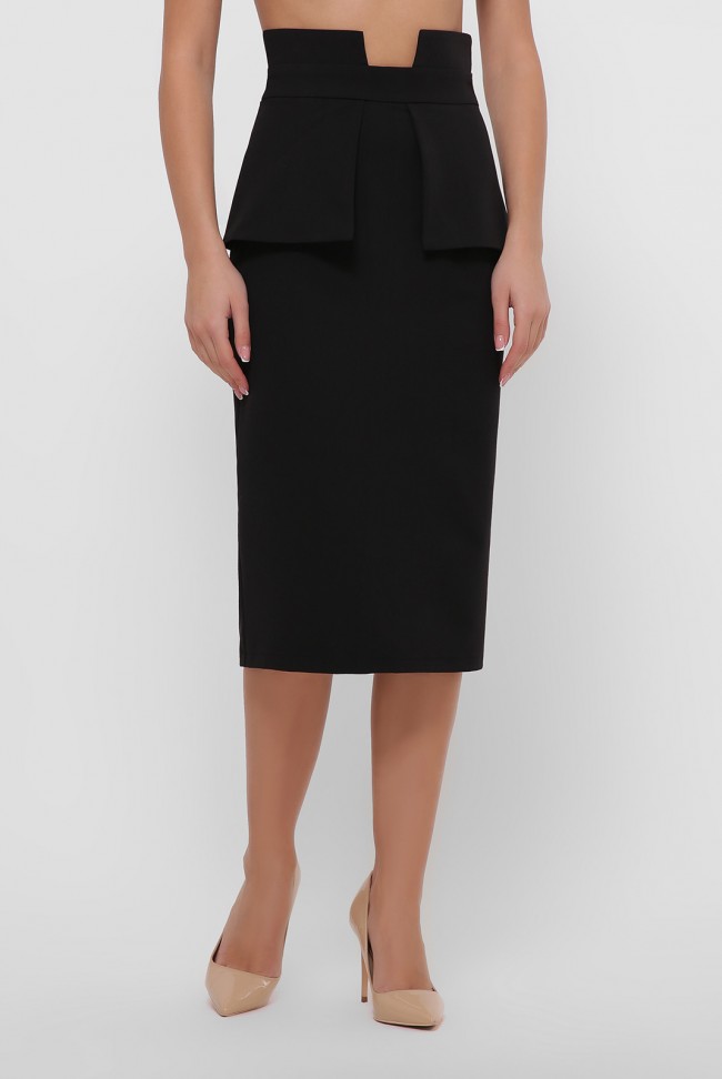 Черная зауженная юбка с баской. YUB-1057C