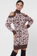 Вязаное платье с леопардовым принтом на розовом VPA0002 (Платья вязаные, #10958)