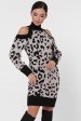 Вязаное платье с черным леопардовым принтом VPA0003 (Платья вязаные, #10961)