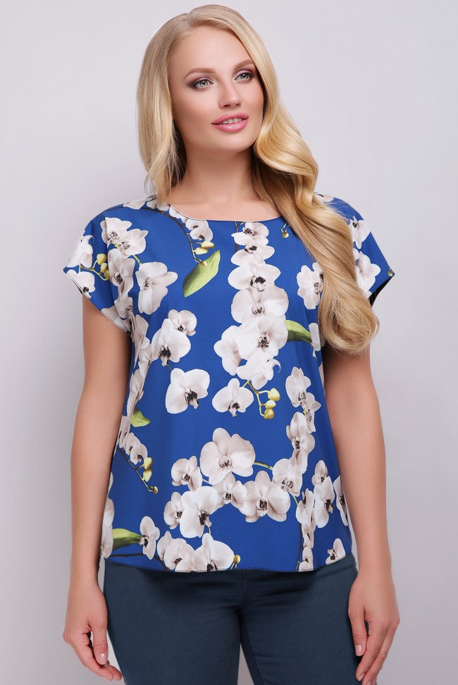 Женская футболка большого размера с принтом синего оттенка. FB-1610H1