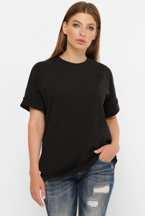 Женская черная футболка реглан без рисунка. FB-00RK