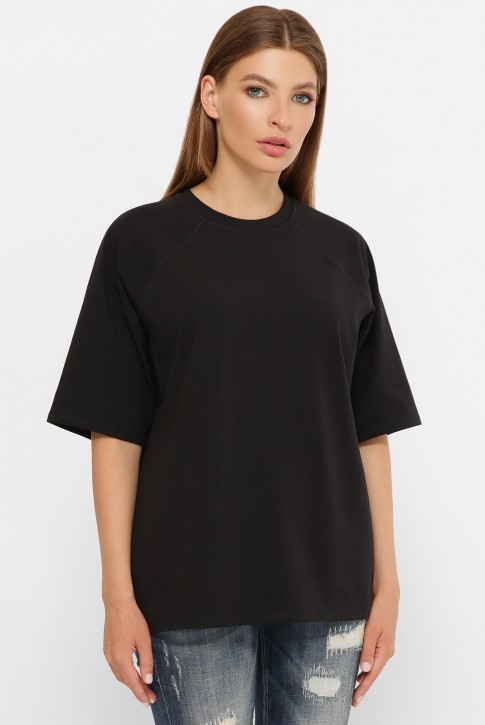 Женская черная футболка реглан без рисунка. FB-0ORK (фото 2)