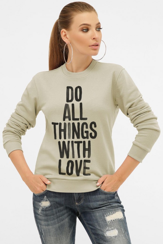 Свитшот с надписью "Do All Things With Love", оливковый SV-1012CV