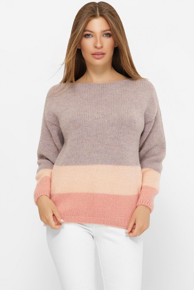 Трехцветный свитер, лиловый-персик-розовый SVE0005