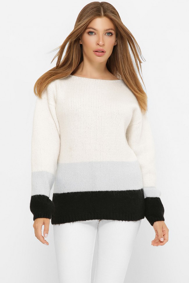 Трехцветный свитер, белый-серый-черный SVE0006