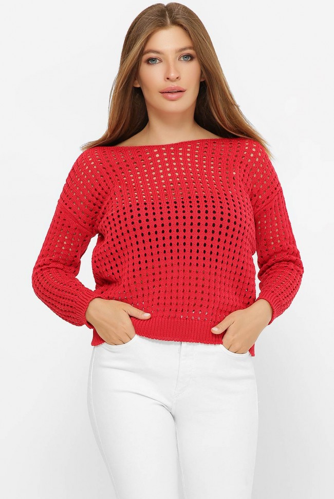 Легкий вязаный свитер в сетку, красный SVD0005