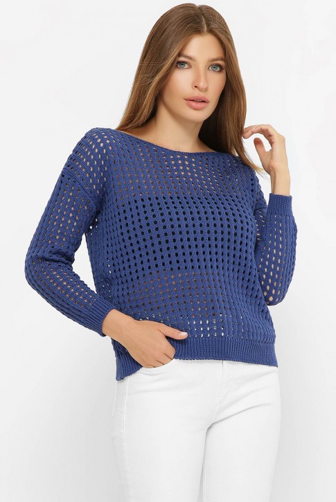 Легкий вязаный свитер в сетку, синий SVD0006