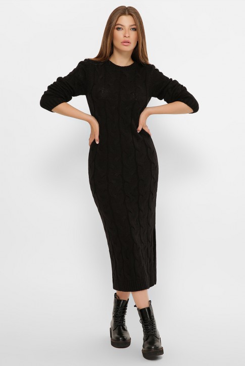 Длинное теплое вязаное платье черного цвета