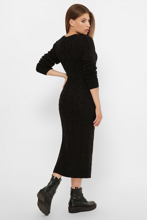 Длинное теплое вязаное платье черного цвета (фото 2)