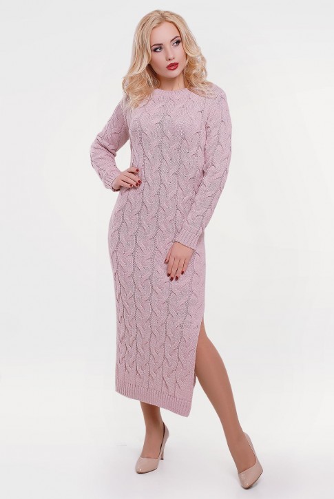 Женственное вязаное платье цвета пудра - VPD0002