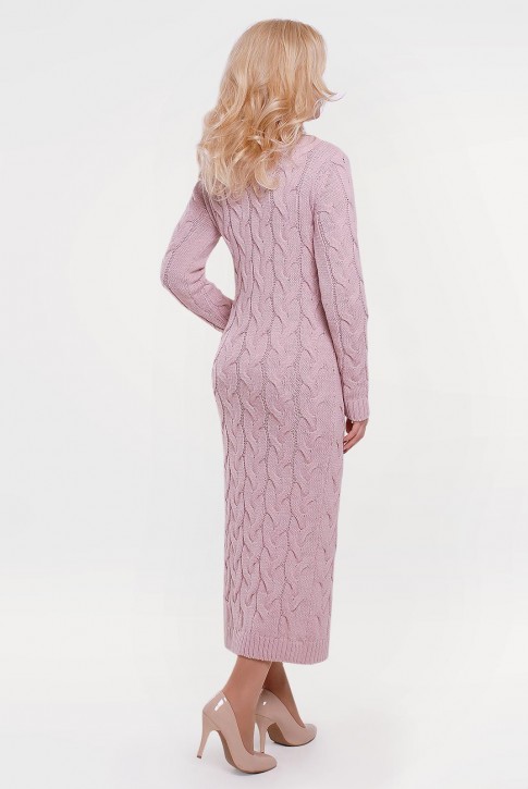 Женственное вязаное платье цвета пудра - VPD0002 (фото 2)