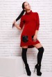 Платье бордового цвета с черными кожаными карманами (PL-1280F) (Платья, #1560)