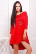 Яркое красное платье-трапеция с асимметричным подолом - "Шлейф" (PL-1229D) (Платья, #1630)