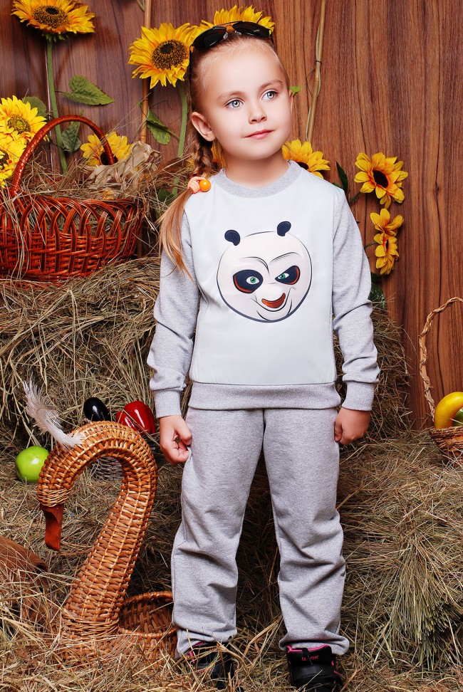 Детский костюм "Kids", Кунг-фу панда принт,светло-серый - KS-035
