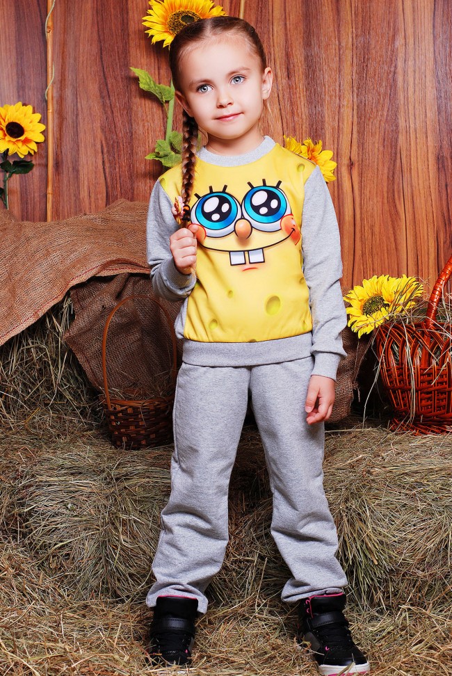Модный детский костюм с принтом Спанч Боб - "Kids" KS-049
