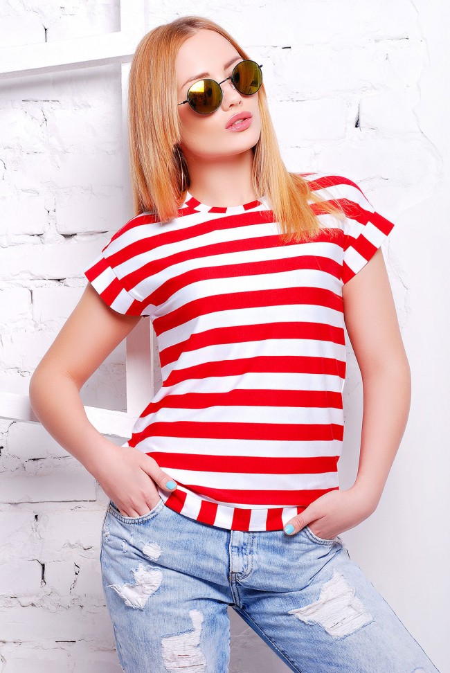 Женская футболка в красную полоску - "Морячка" FB-1313A