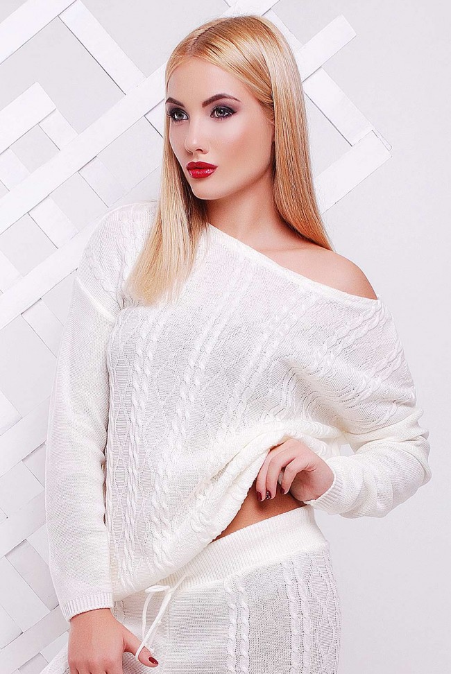Легкий женский свитер с узором, белый SVV0004