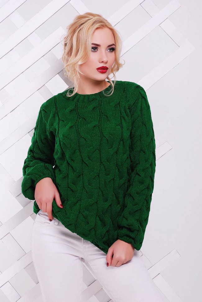 Женский свитер Лало в косичку, зеленый SVV0014
