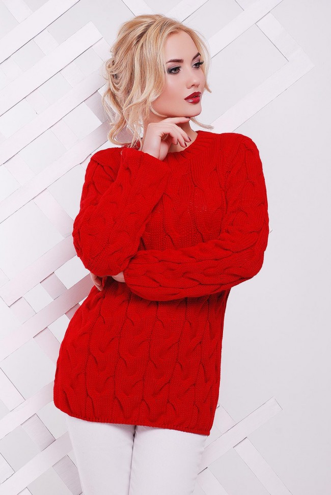 Женский свитер Лало в косичку, красный SVV0016