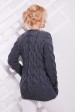 Женский удлиненный свитер с косами, графит SVV0026 (Свитера вязаные, #4486)