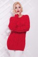 Женский удлиненный свитер с косами, красный SVV0029 (Свитера вязаные, #5017)