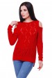 Ажурный свитер с открытыми плечами, красный SVL0002 (Свитера вязаные, #5033)