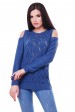 Ажурный свитер с открытыми плечами, синий джинс SVL0003 (Свитера вязаные, #5035)