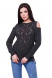 Ажурный свитер с открытыми плечами, графитовый SVL0004 (Свитера вязаные, #5037)
