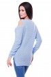 Ажурный свитер с открытыми плечами, голубой SVL0006 (Свитера вязаные, #5042)