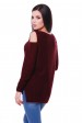 Ажурный свитер с открытыми плечами, марсала SVL0007 (Свитера вязаные, #5044)