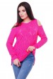 Ажурный свитер с открытыми плечами, ярко-розовый SVL0008 (Свитера вязаные, #5045)