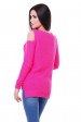 Ажурный свитер с открытыми плечами, ярко-розовый SVL0008 (Свитера вязаные, #5046)
