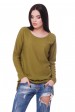 Легкий свитер на одно плечо, коричнево-зеленый SVN0004 (Свитера вязаные, #5386)