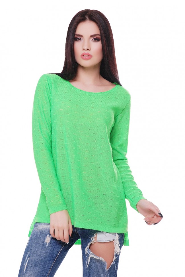Легкий свитер с приспущенным плечом, зеленый неон SVN0005