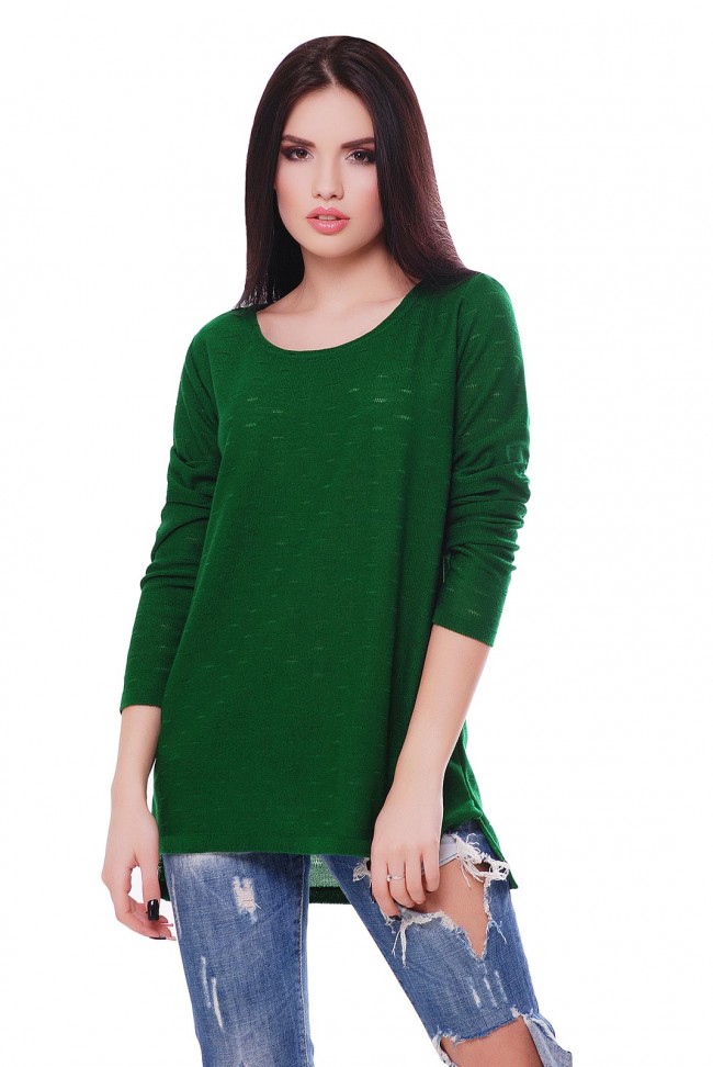 Легкий свитер с приспущенным плечом, зеленый SVN0008