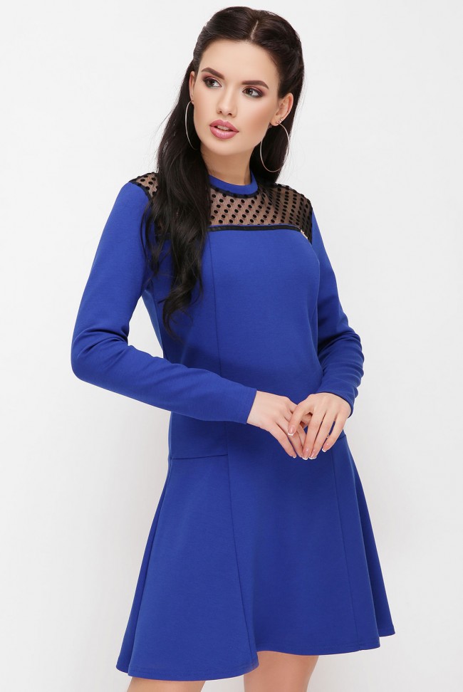 Платье с расклешенной юбкой, синий электрик PL-1621C