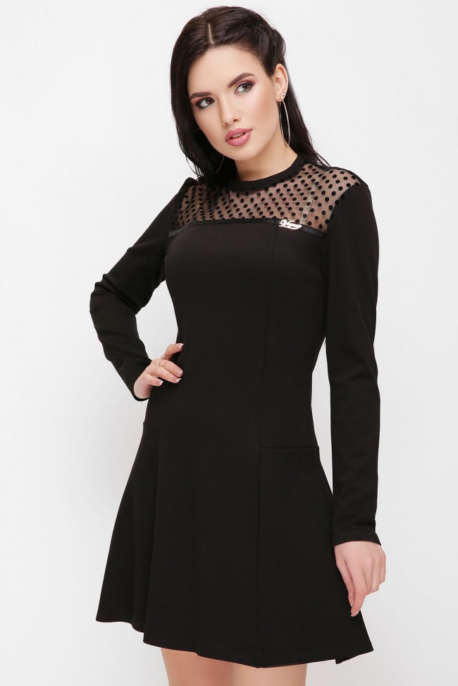 Платье с расклешенной юбкой, черное PL-1621B