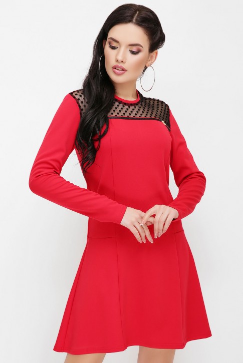 Платье с расклешенной юбкой, красное PL-1621A