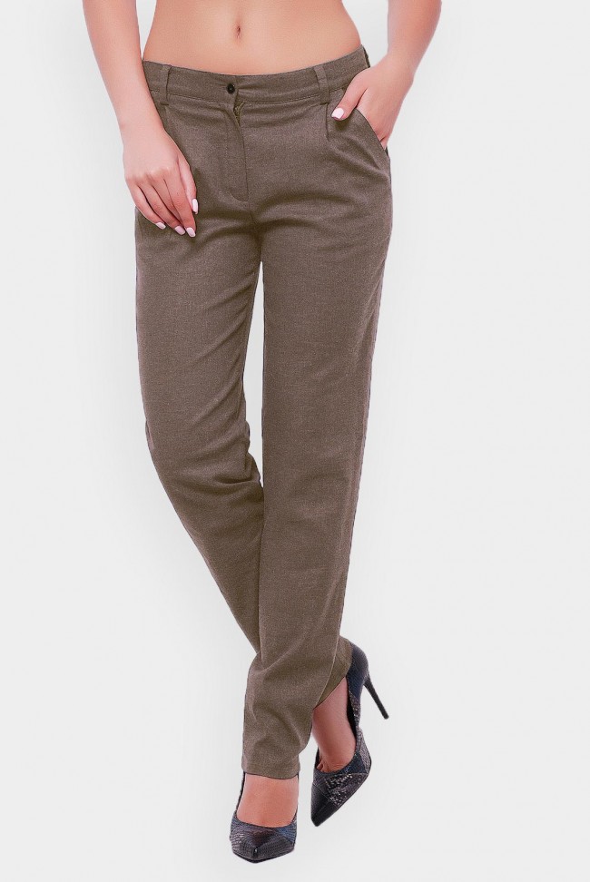 Женские брюки из льна светло-коричневые