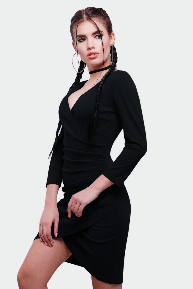 Черное платье с запахом "Amelie" PL-1592D