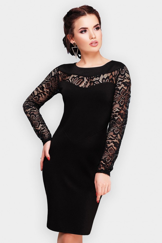 Черное платье Valerie с кружевными рукавами