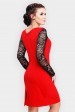 Вечернее платье красного цвете с вставками из гипюра (Платья, #8303)