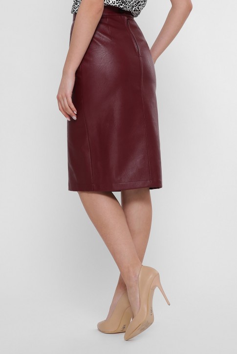 Бордовая юбка миди из экокожи YUB-1050A (фото 2)