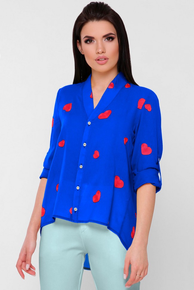 Ярко-синяя блузка с длинными рукавами. BZ-1755B