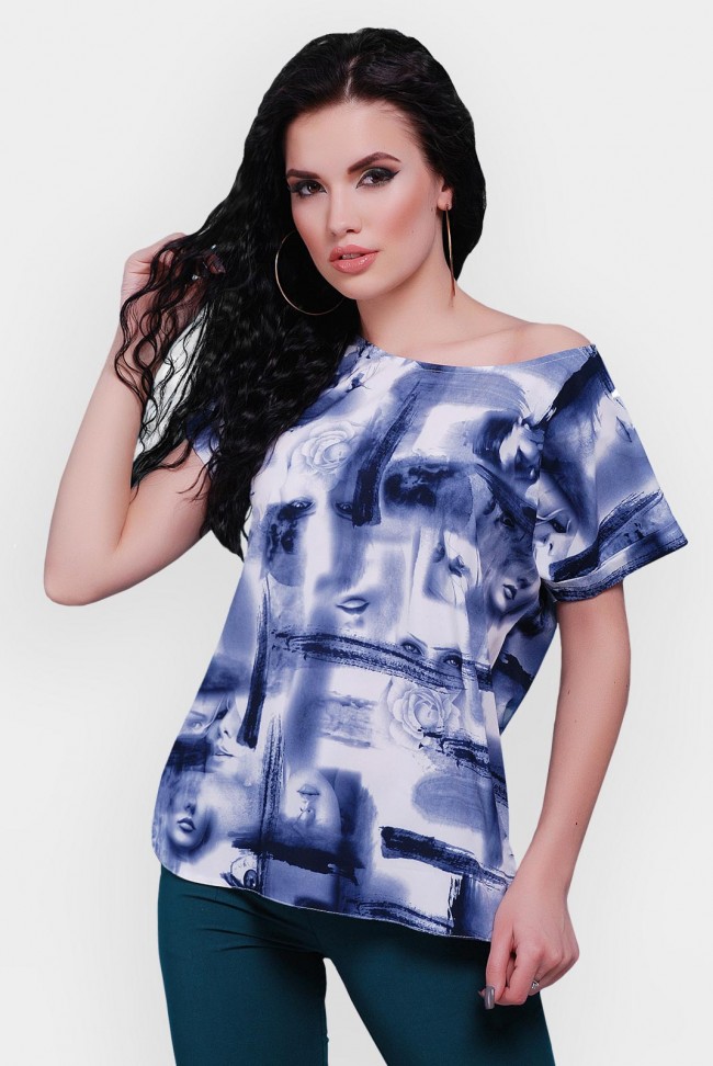 Женская футболка со змейкой на спине, синяя FB-1478A