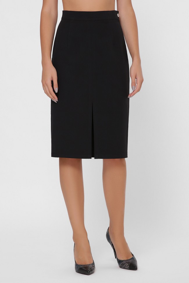 Черная прямая юбка с разрезом YUB-1002