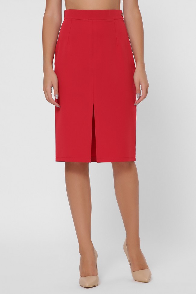 Красная прямая юбка с разрезом YUB-1002C